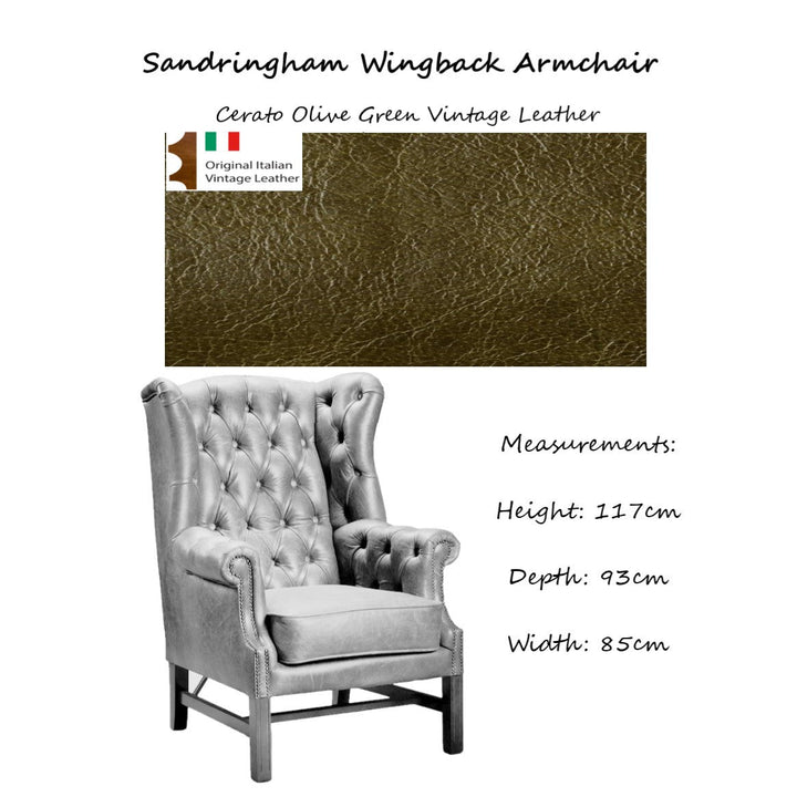 Sandringham Wingback Armchair - Choice Of Harris Tweed & Vintage Leather Upholstery - The Furniture Mega Store 