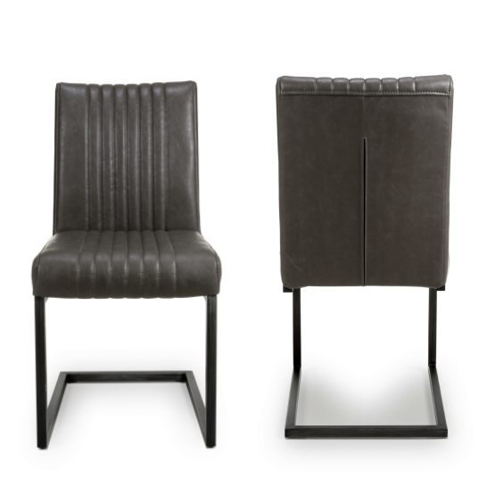 Archie Cantilever Leather Effect Grey Dining Chairs - Sold In Pairs