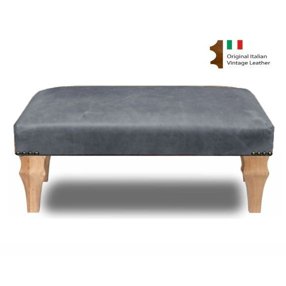 Vintage Leather Small Banquet Footstool - Choice Of Leather & Leg Finishes - The Furniture Mega Store 