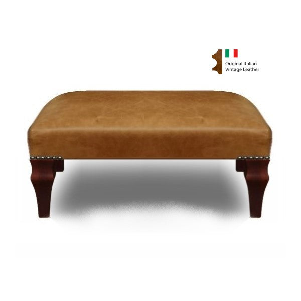 Vintage Leather Small Banquet Footstool - Choice Of Leather & Leg Finishes - The Furniture Mega Store 