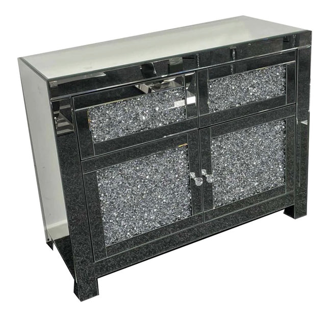 Crushed Diamond Mirrored 2 Door Medium Sideboard - The Furniture Mega Store 