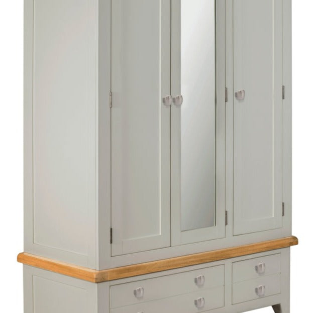 Chester Dove Grey & Solid Oak Triple Wardrobe - The Furniture Mega Store 