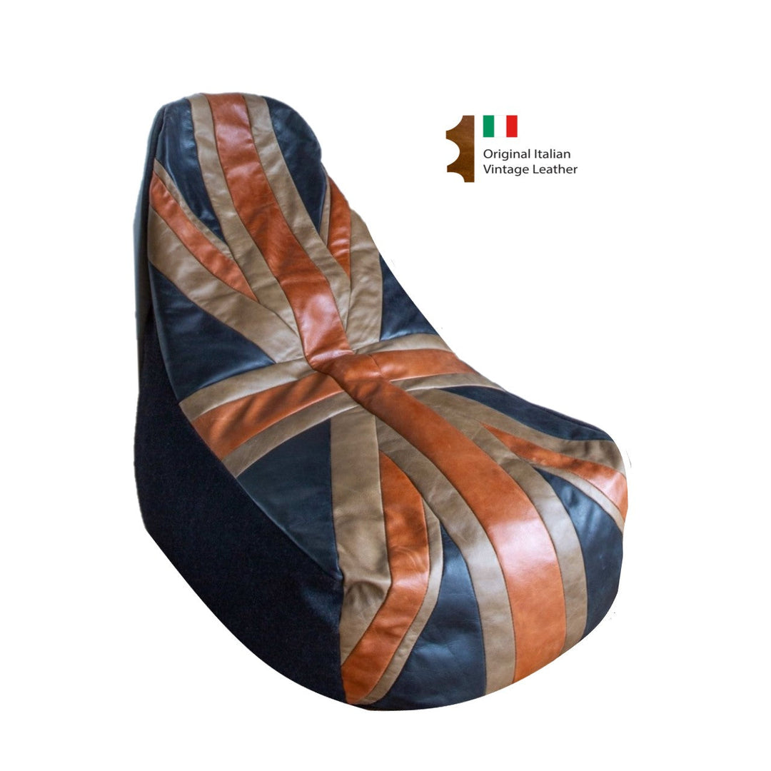 Union Jack Vintage Leather Bean Bag Pod Chair - The Furniture Mega Store 