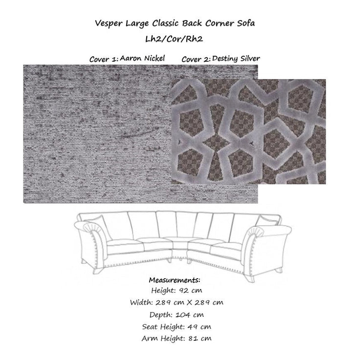 Vesper Classic Back Corner Sofa - Choice Of Fabrics & Feet - The Furniture Mega Store 