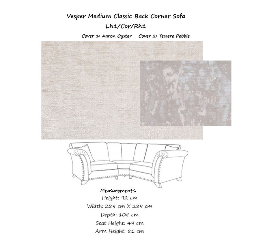 Vesper Classic Back Corner Sofa - Choice Of Fabrics & Feet - The Furniture Mega Store 