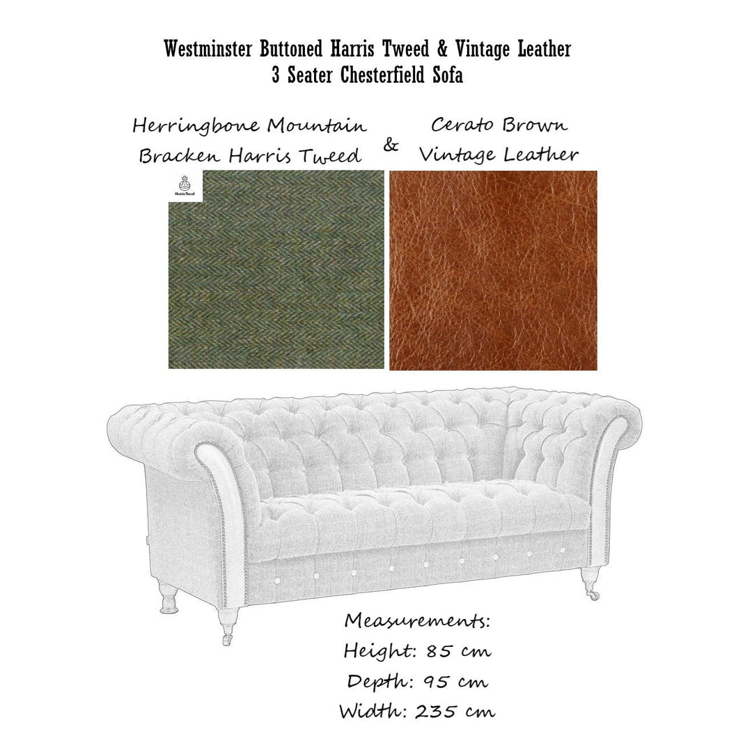 Westminster Buttoned Harris Tweed & Vintage Leather Chesterfield Sofa & Chair Collection - The Furniture Mega Store 