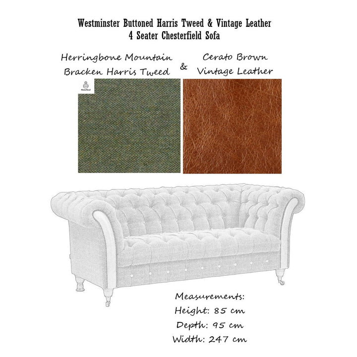 Westminster Buttoned Harris Tweed & Vintage Leather Chesterfield Sofa & Chair Collection - The Furniture Mega Store 