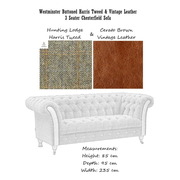 Westminster Buttoned Harris Tweed & Vintage Leather Chesterfield Sofa & Chair Collection - The Furniture Mega Store 