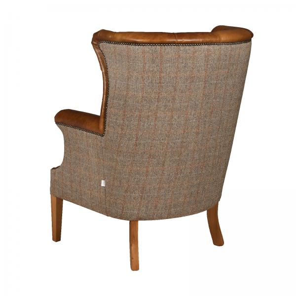 Winchester Chesterfield Wing Chair - Harris Tweed & Vintage Leather - The Furniture Mega Store 