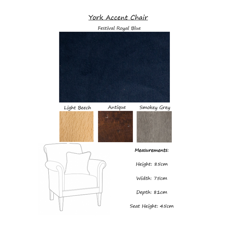 York Accent Chair - Choice Of Fabrics & Feet - The Furniture Mega Store 