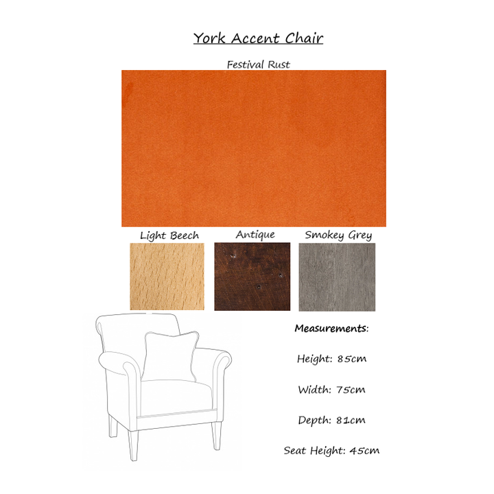 York Accent Chair - Choice Of Fabrics & Feet - The Furniture Mega Store 