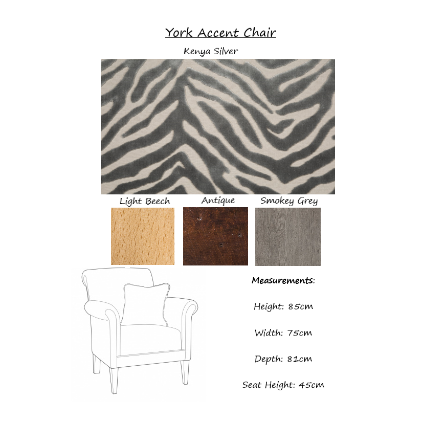 York Accent Chair - Choice Of Fabrics & Feet - The Furniture Mega Store 