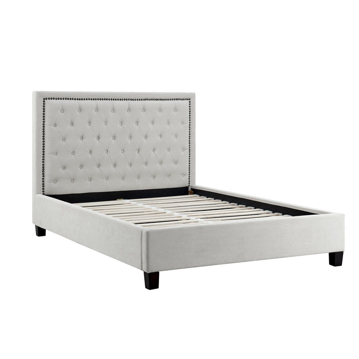 Grove Buttoned 4'6 Double Bed - Light Grey - The Furniture Mega Store 